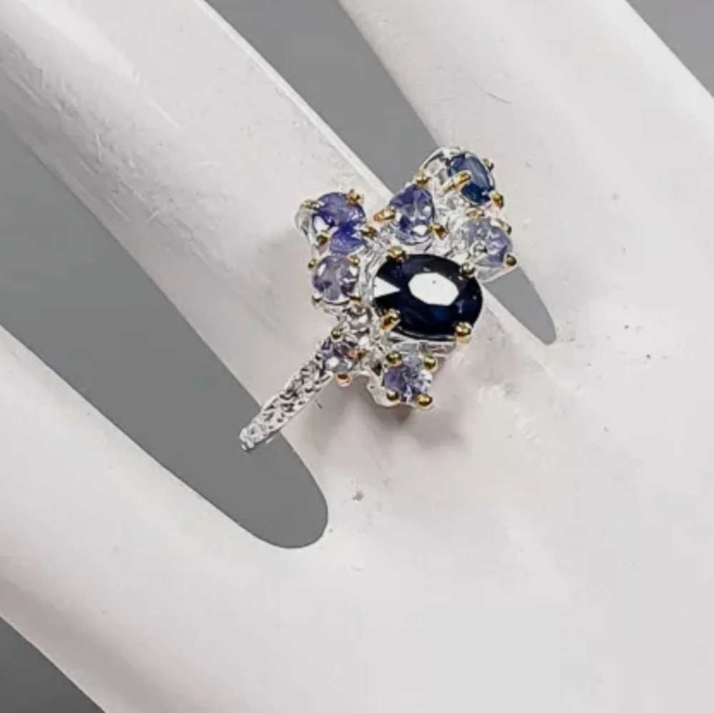 Stunning sapphire Tanzanite Kyanite & Amethyst Sterling silver sz8.75 ring - Picture 3 of 9